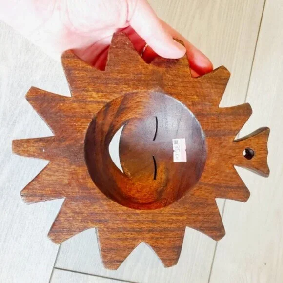 Vintage 3D Sun God Handcrafted Wooden Wall Hanging Aztec Boho - Picture 3 of 5